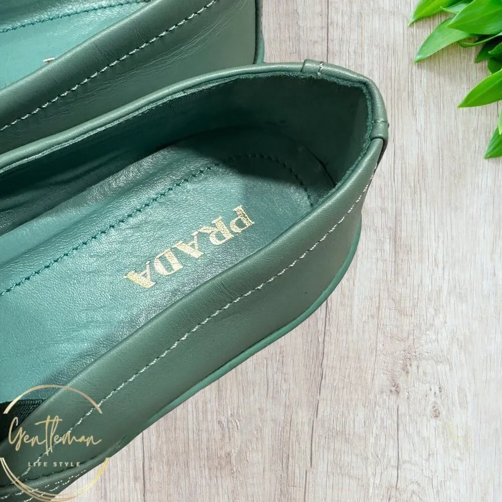 PRADA Sneakers Womans Leather Slip On EU SIZE 38.5 Blue/White/Green NWOT